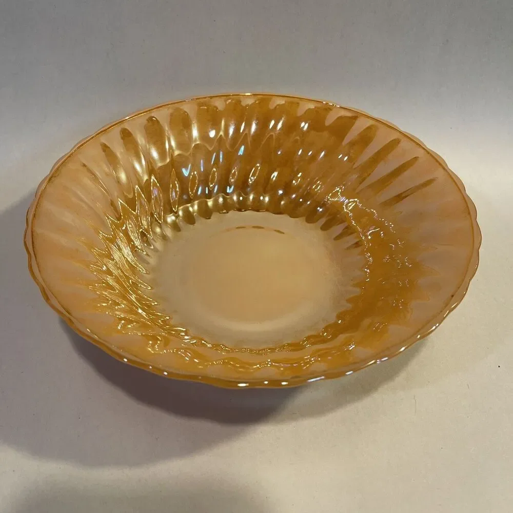 Vintage Anchor Hocking Fire King Oven Ware Peach Luster‎ Swirl Serving Bowl 8